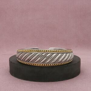 judith ripka sterling silver gold accent beaded cable cuff bracelet size 6.75in
